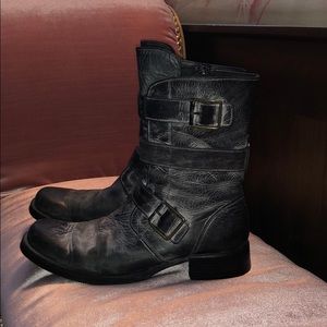 Vic Matie Greyish Black Leather Moto Boots, 36 1/2
